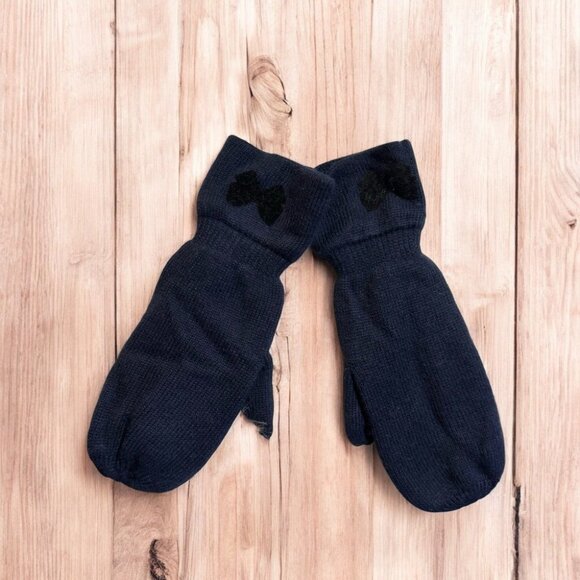 NWT Jacadi Navy Knit and Fleece Bow Mitten - Picture 1 of 4
